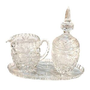 Vintage Imperlux Lead Crystal Sugar and Creamer Set With Tray, Crystal Creamer a